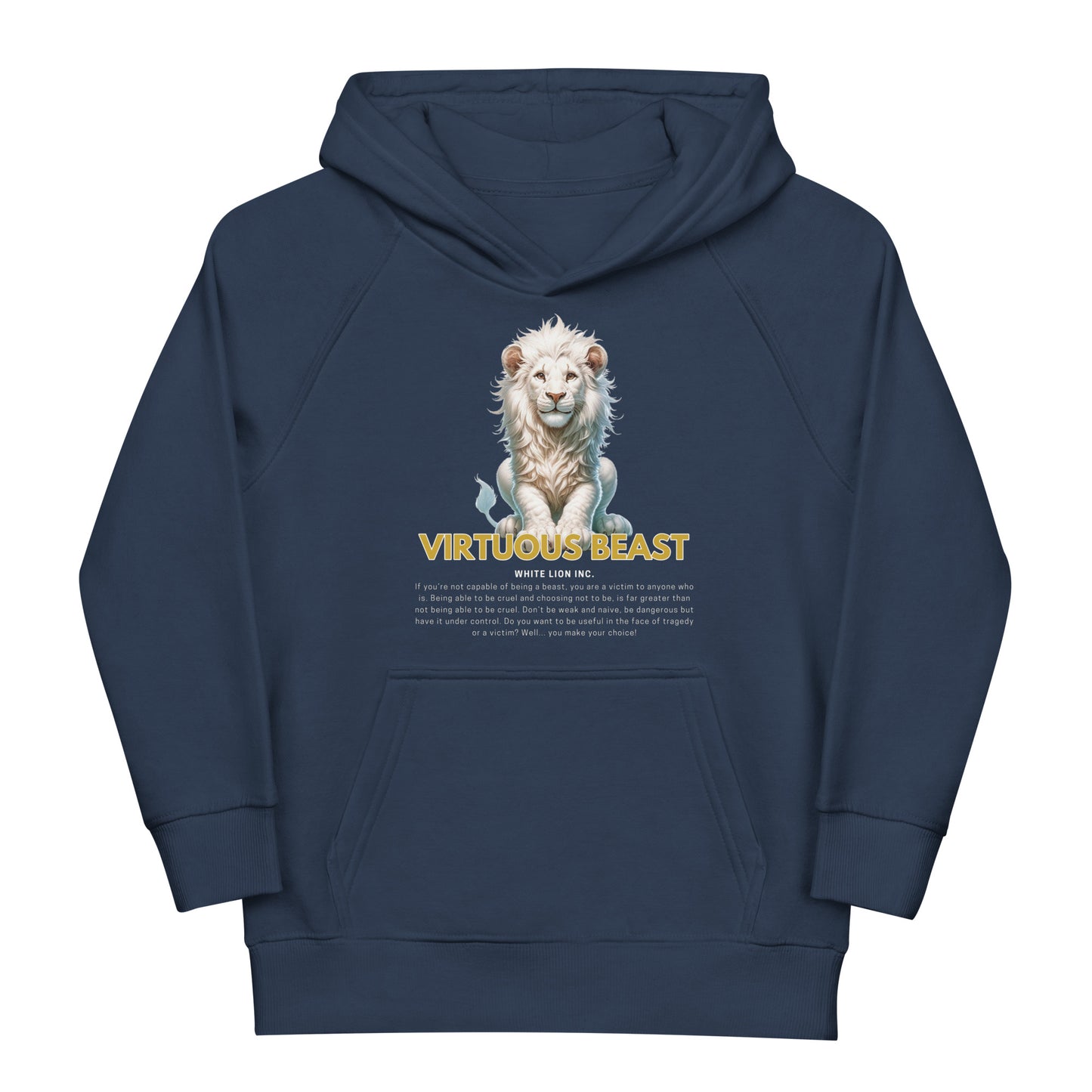 Kids Eco Hoodie | White Lion - Virtuous Beast