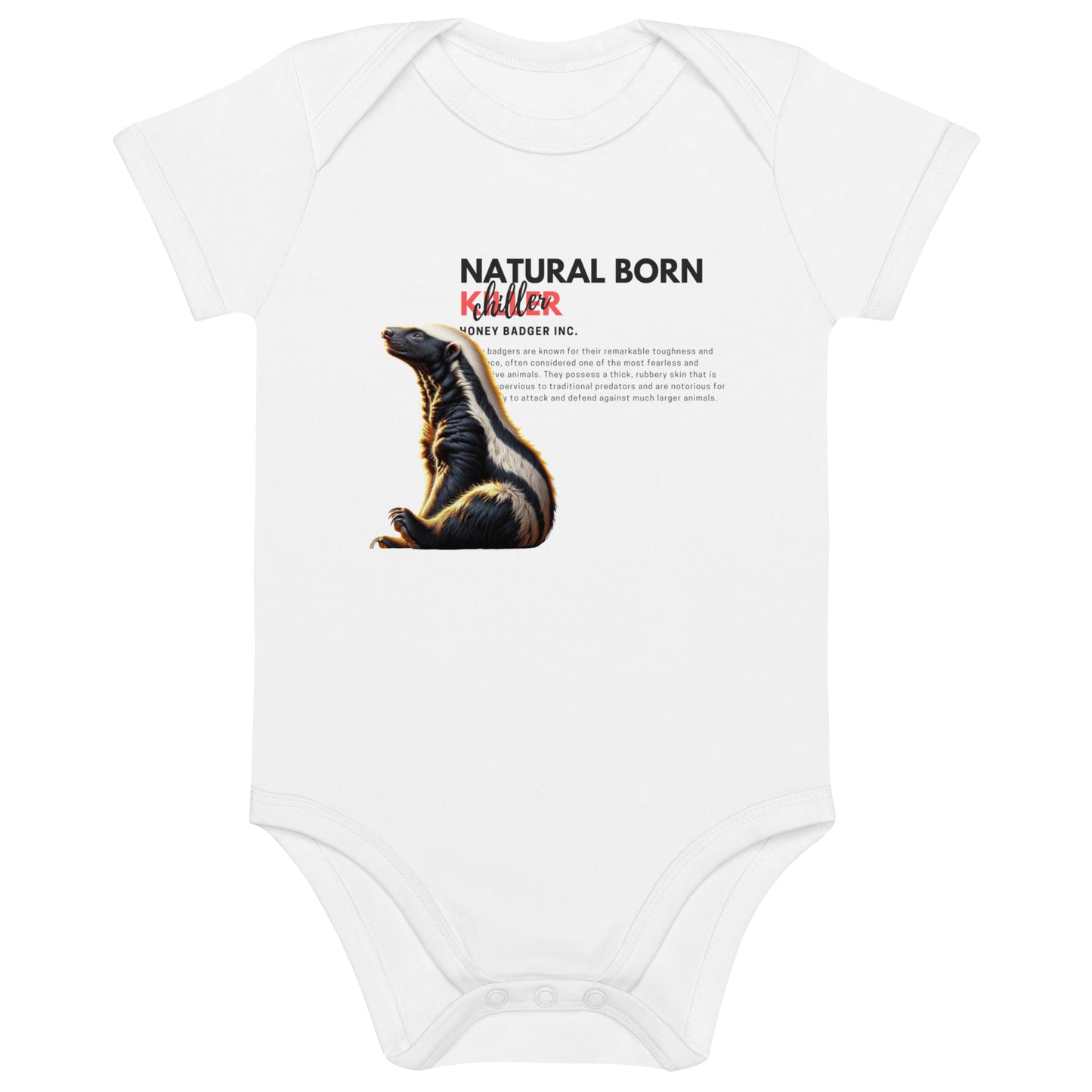 Organic Cotton Baby Bodysuit | Honey Badger - Natural Born Chiller