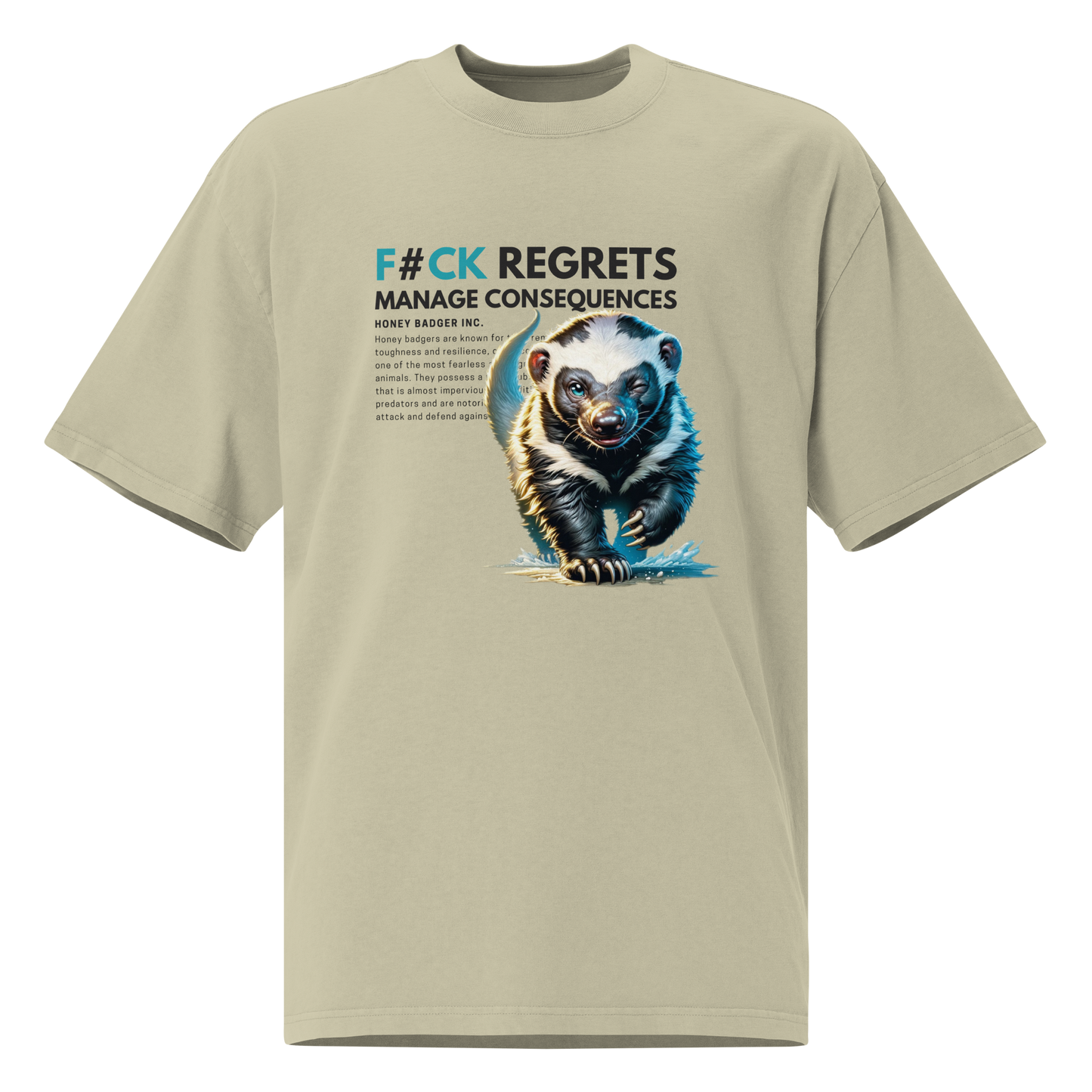 Oversized Faded T-Shirt | Honey Badger - F#ck Regrets
