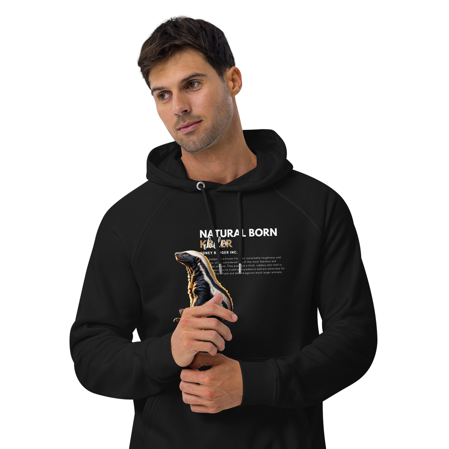 Unisex Eco Raglan Hoodie | Honey Badger - Natural Born Chiller