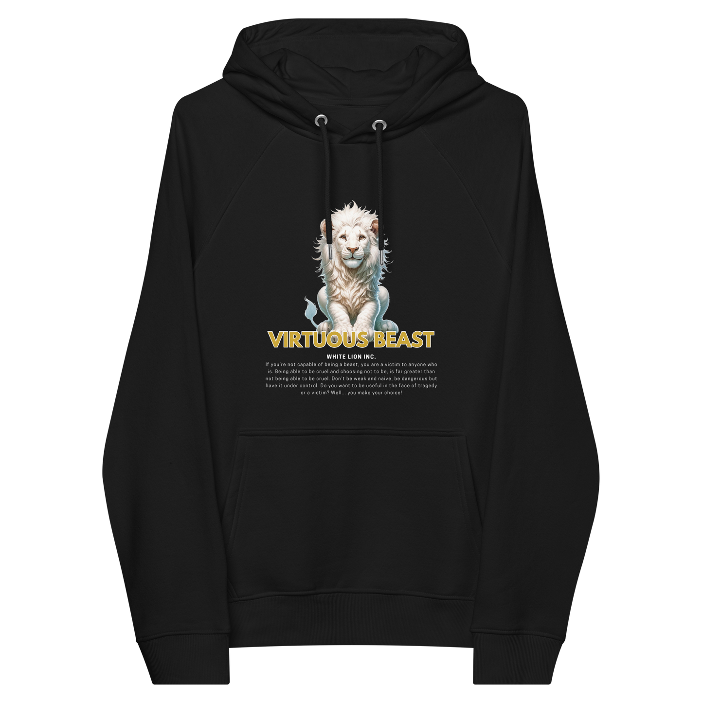 Unisex Eco Raglan Hoodie | White Lion - Virtuous Beast