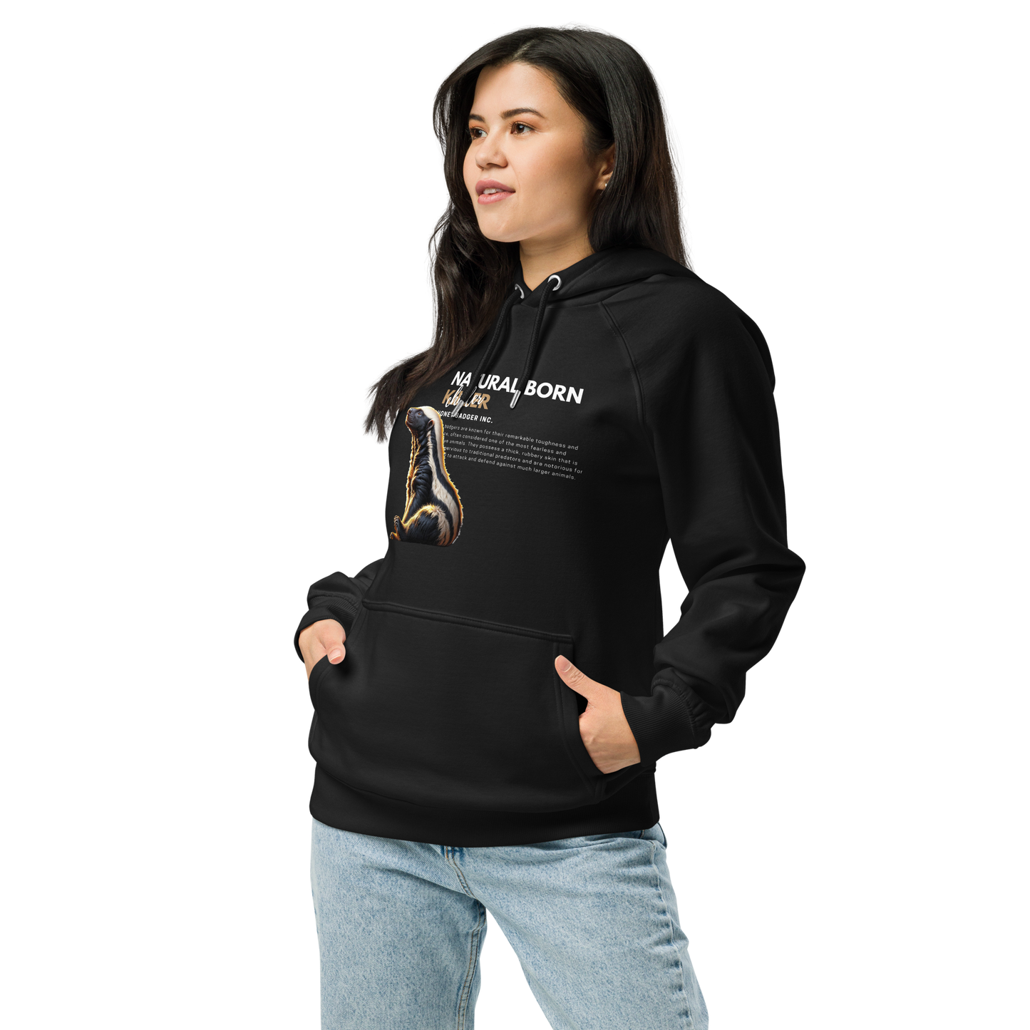 Unisex Eco Raglan Hoodie | Honey Badger - Natural Born Chiller
