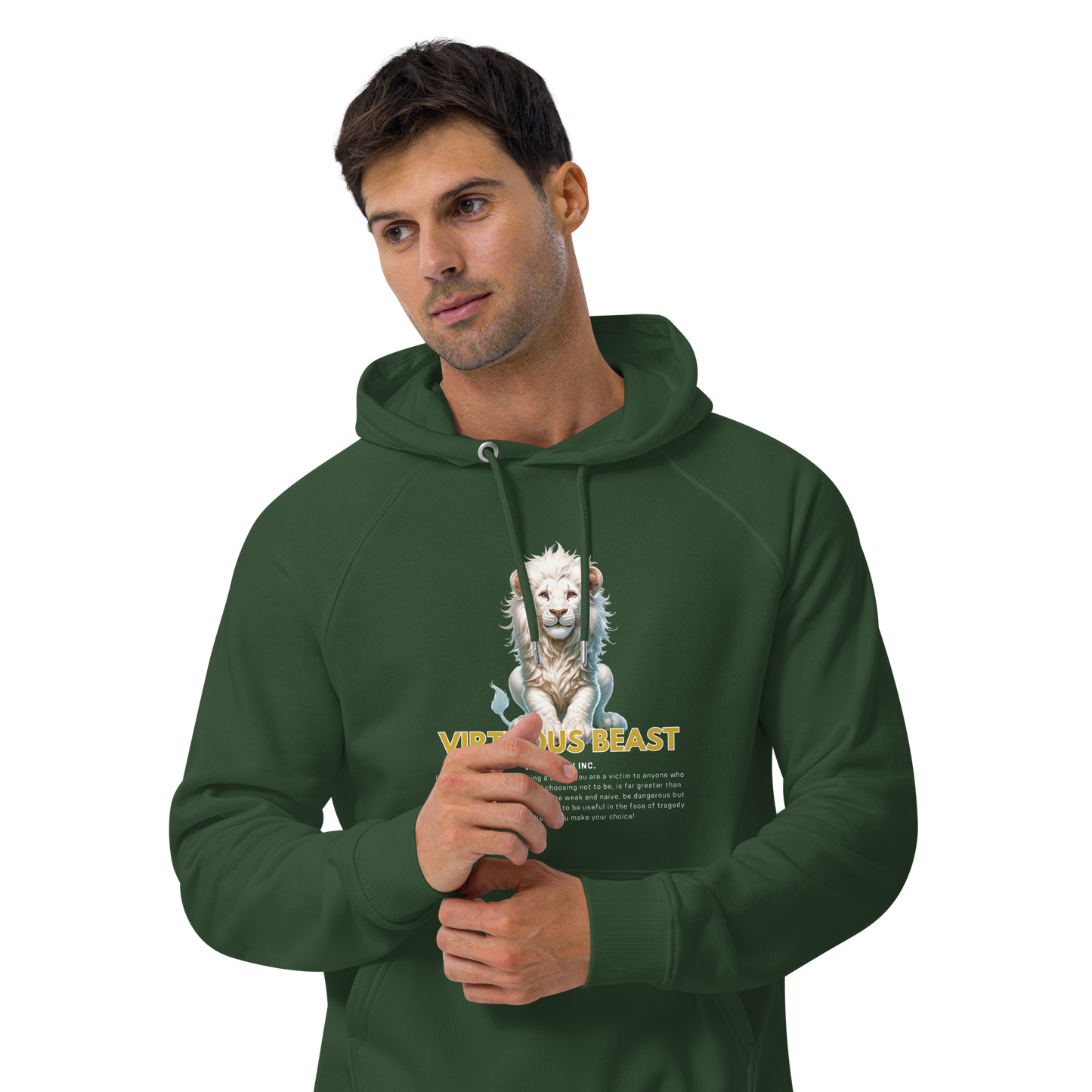 Unisex Eco Raglan Hoodie | White Lion - Virtuous Beast