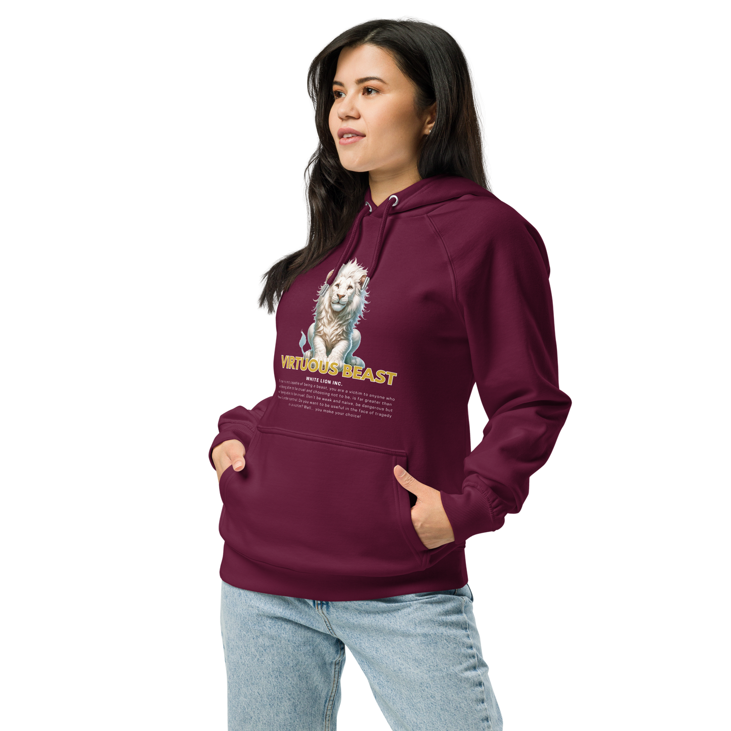 Unisex Eco Raglan Hoodie | White Lion - Virtuous Beast