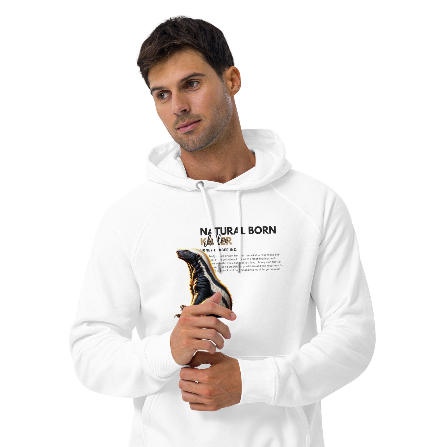 Unisex Eco Raglan Hoodie | Honey Badger - Natural Born Chiller