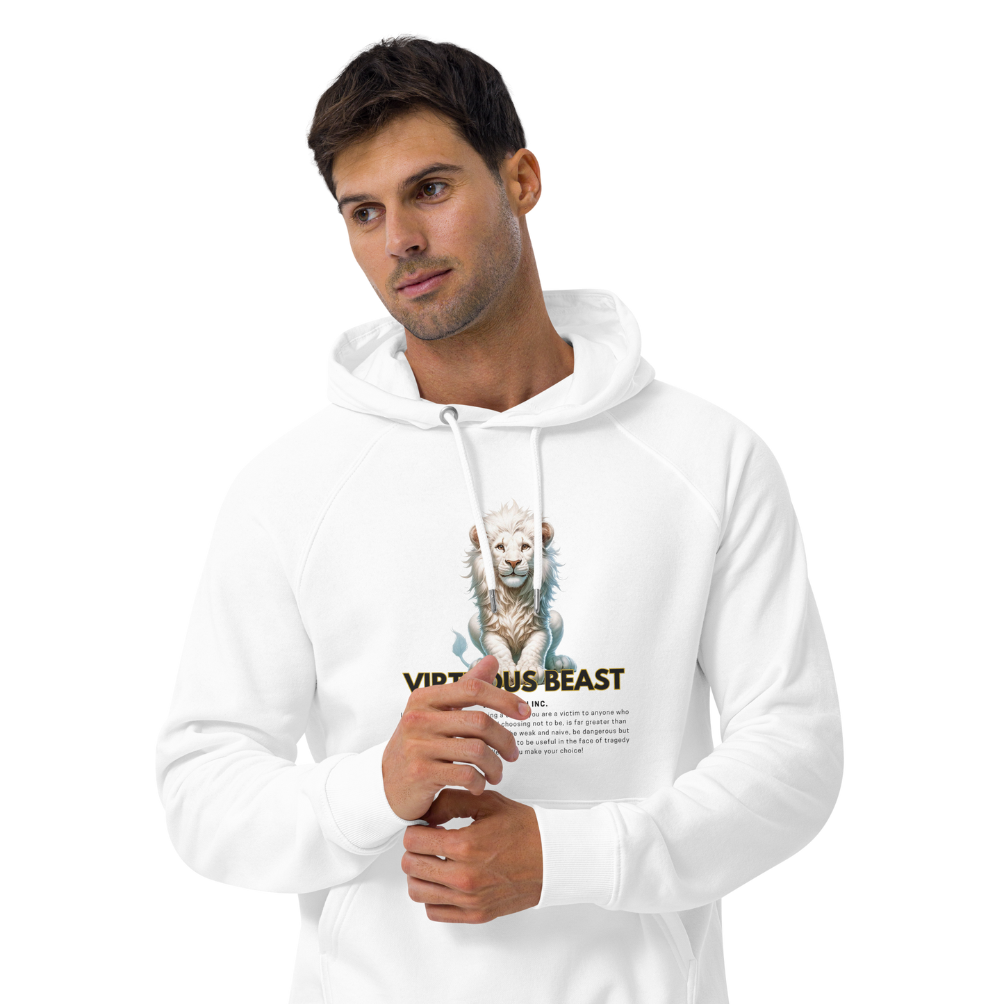Unisex Eco Raglan Hoodie | White Lion - Virtuous Beast