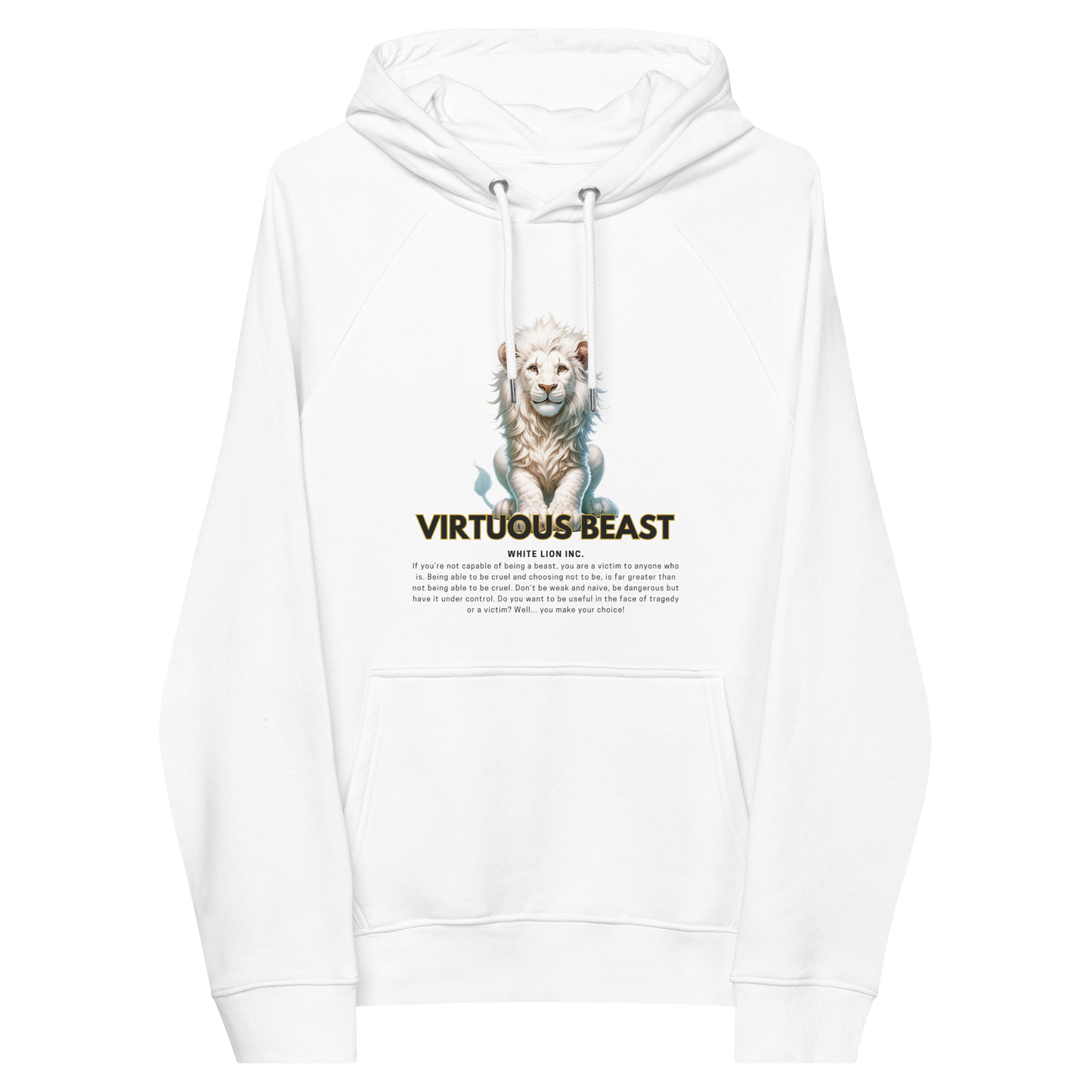 Unisex Eco Raglan Hoodie | White Lion - Virtuous Beast