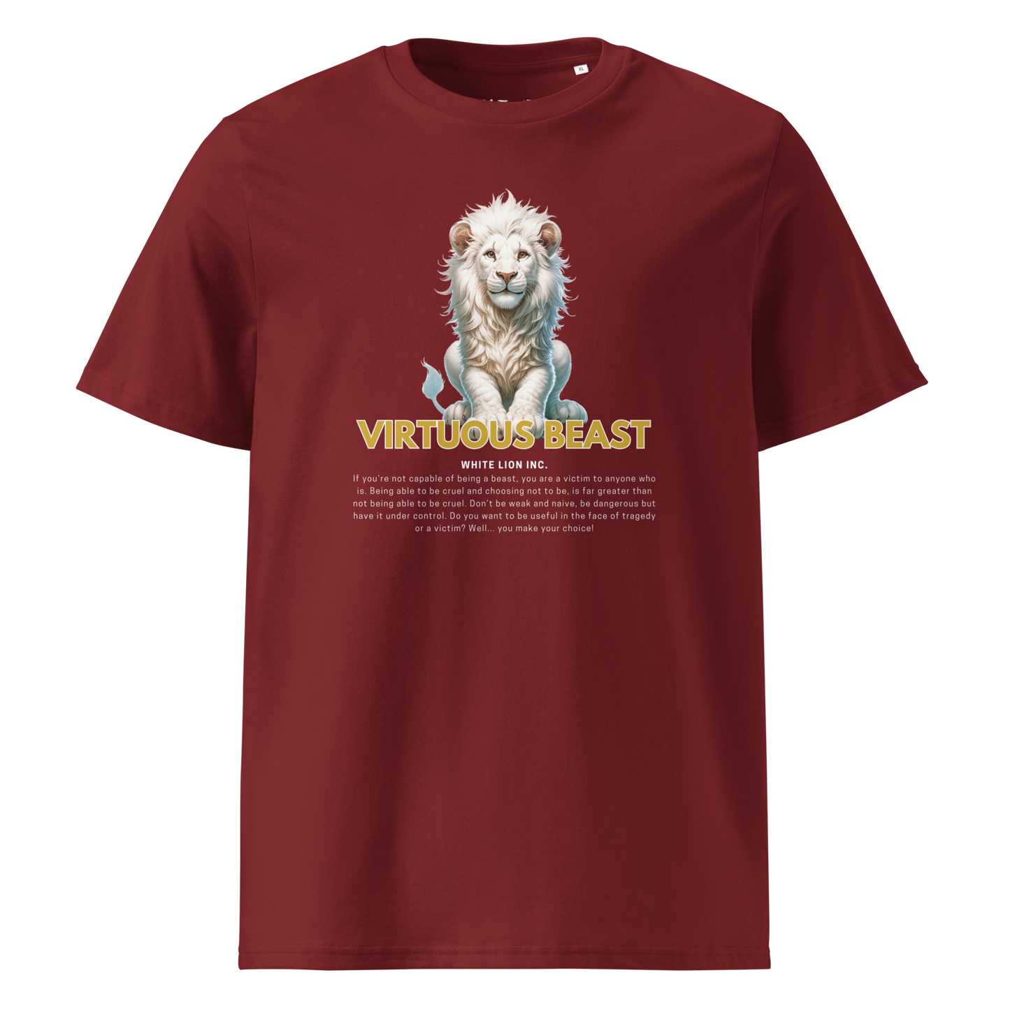 Unisex Organic Cotton T-Shirt | White Lion - Virtuous Beast