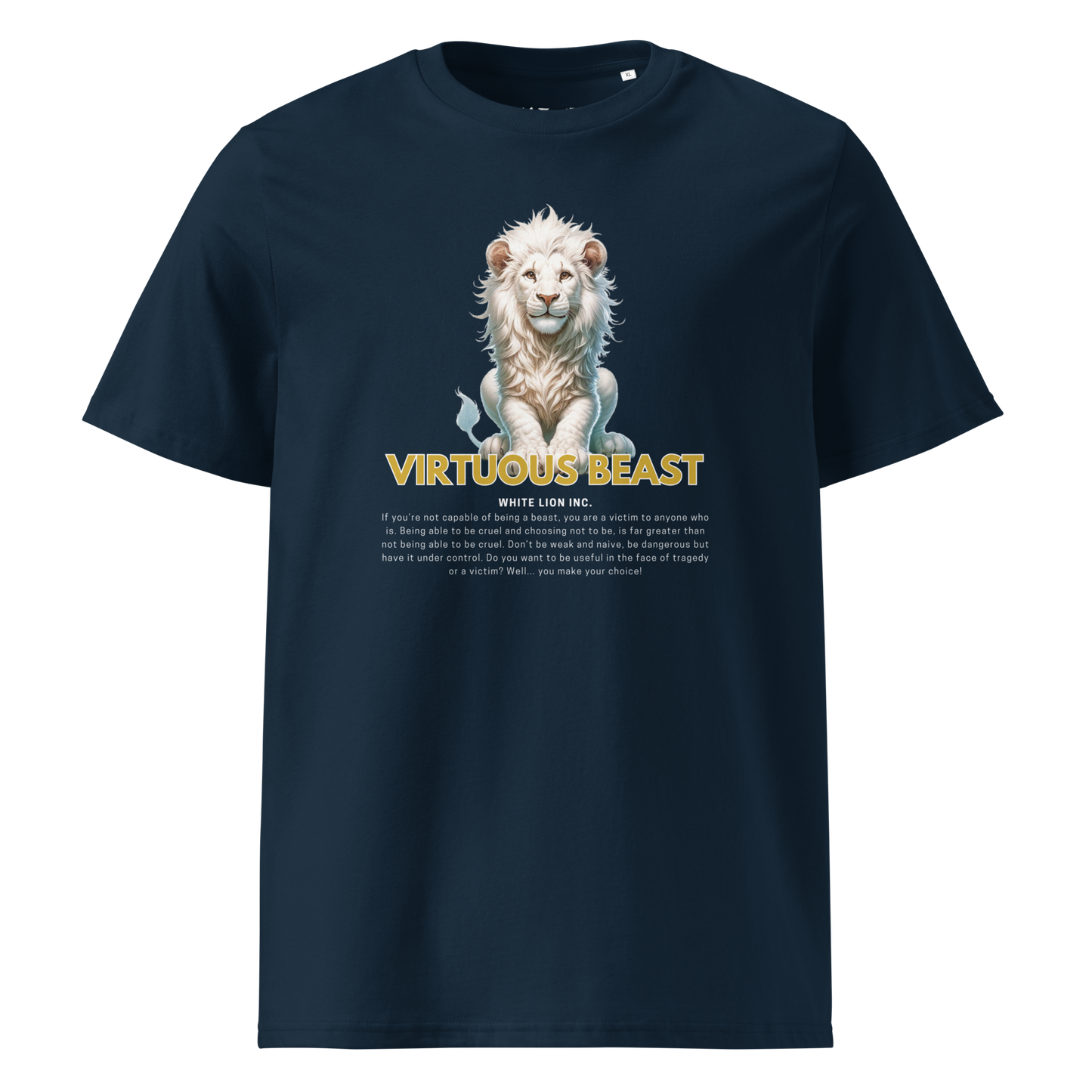 Unisex Organic Cotton T-Shirt | White Lion - Virtuous Beast