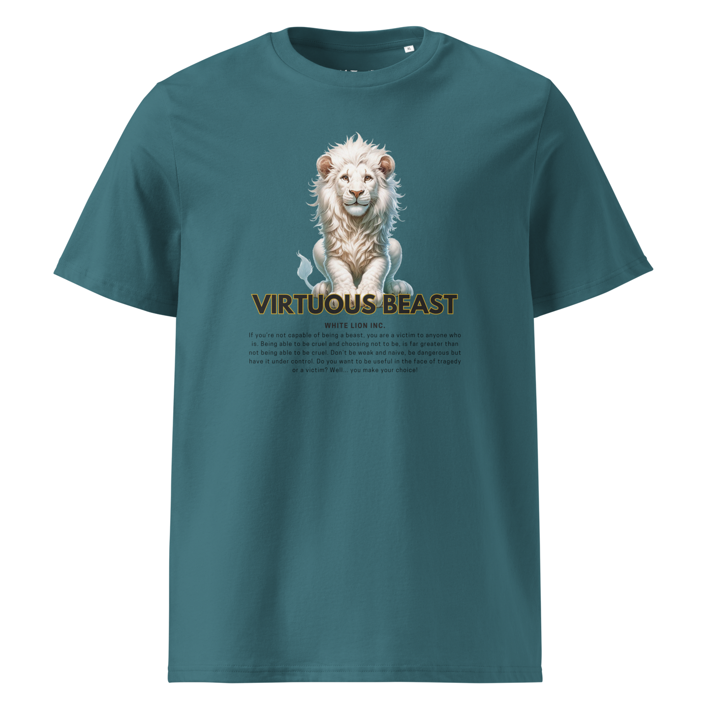 Unisex Organic Cotton T-Shirt | White Lion - Virtuous Beast