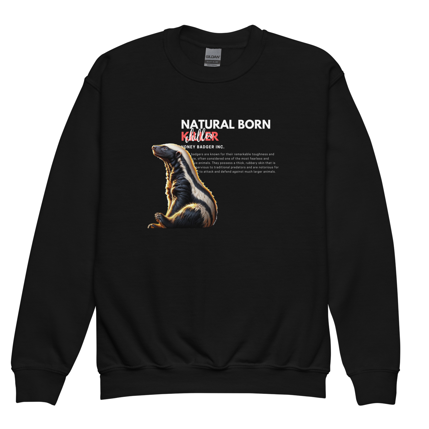 Youth Crewneck Sweatshirt | Honey Badger - Natural Born Chiller