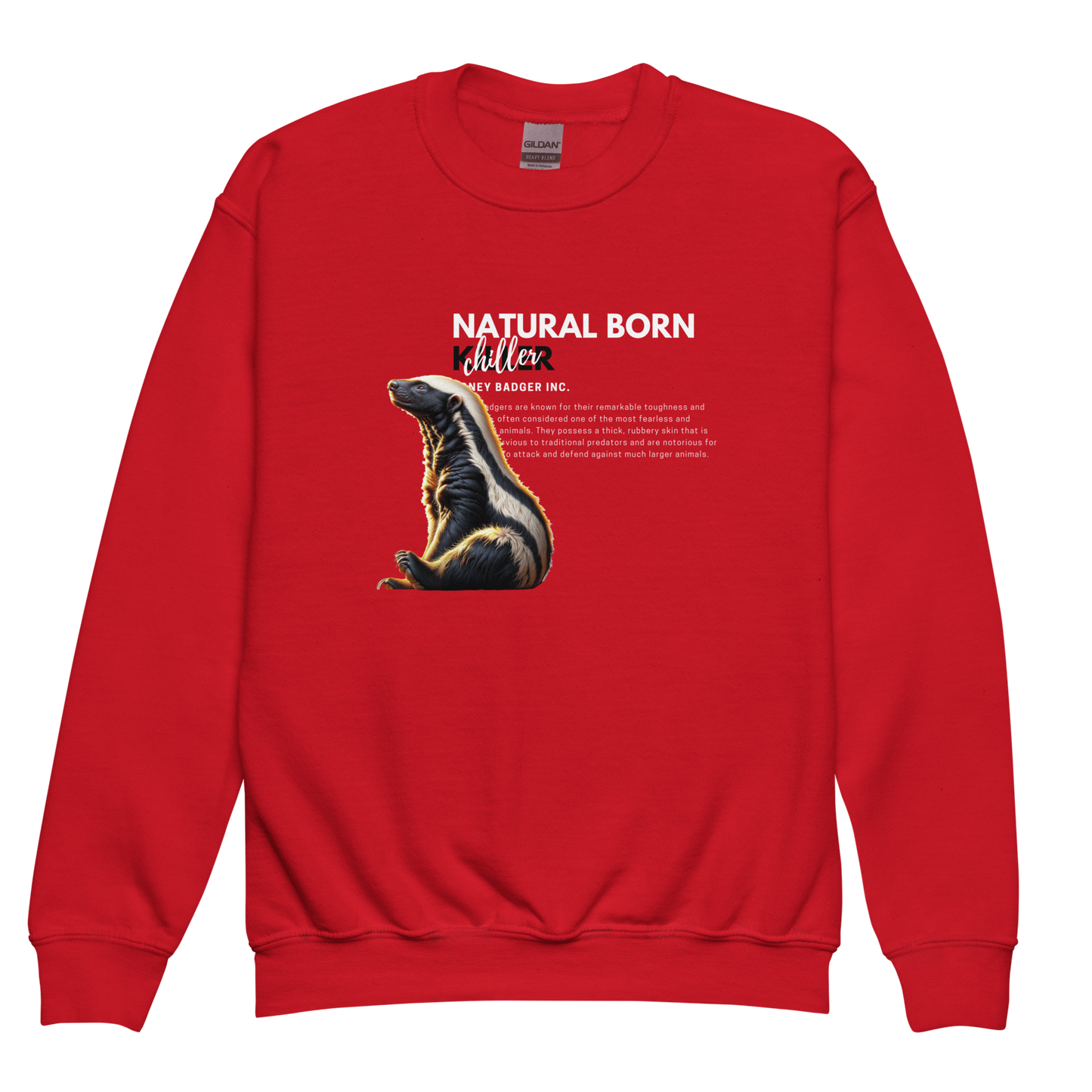Youth Crewneck Sweatshirt | Honey Badger - Natural Born Chiller