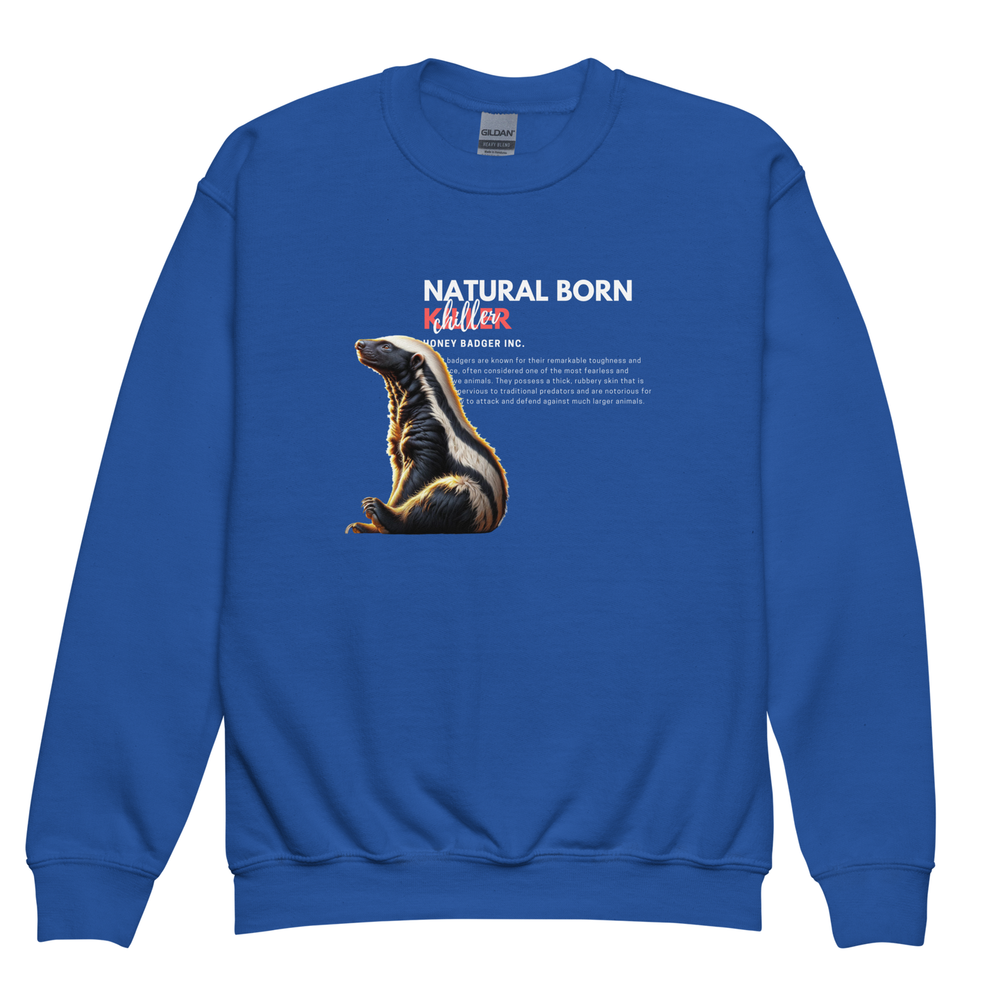Youth Crewneck Sweatshirt | Honey Badger - Natural Born Chiller