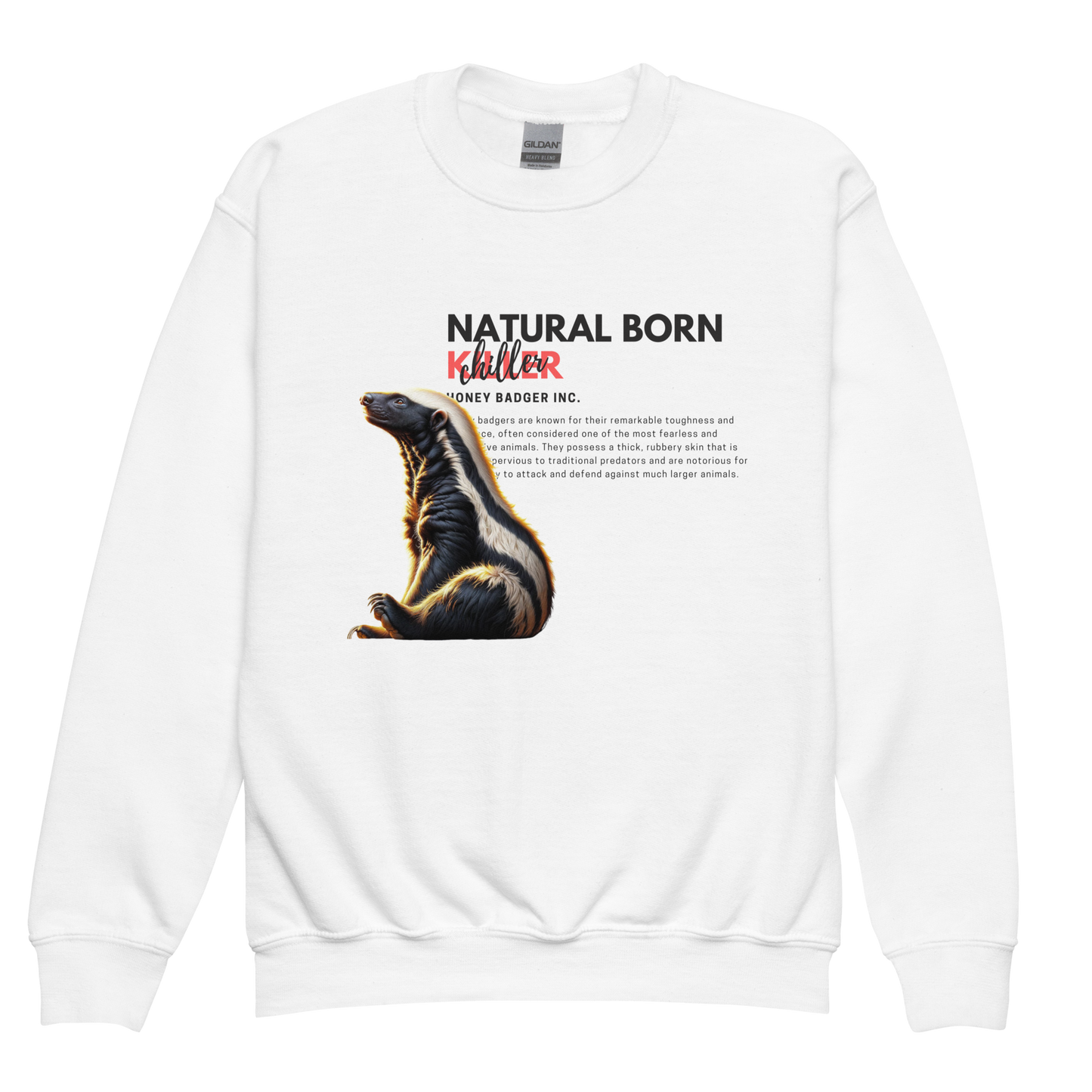 Youth Crewneck Sweatshirt | Honey Badger - Natural Born Chiller
