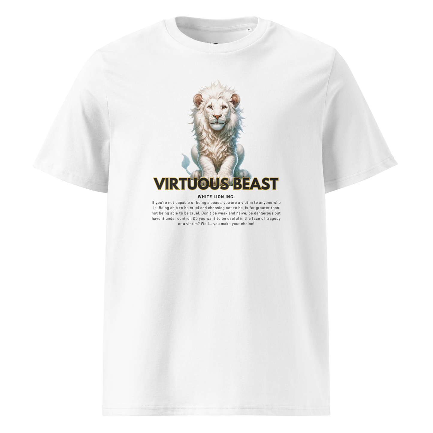 Unisex Organic Cotton T-Shirt | White Lion - Virtuous Beast